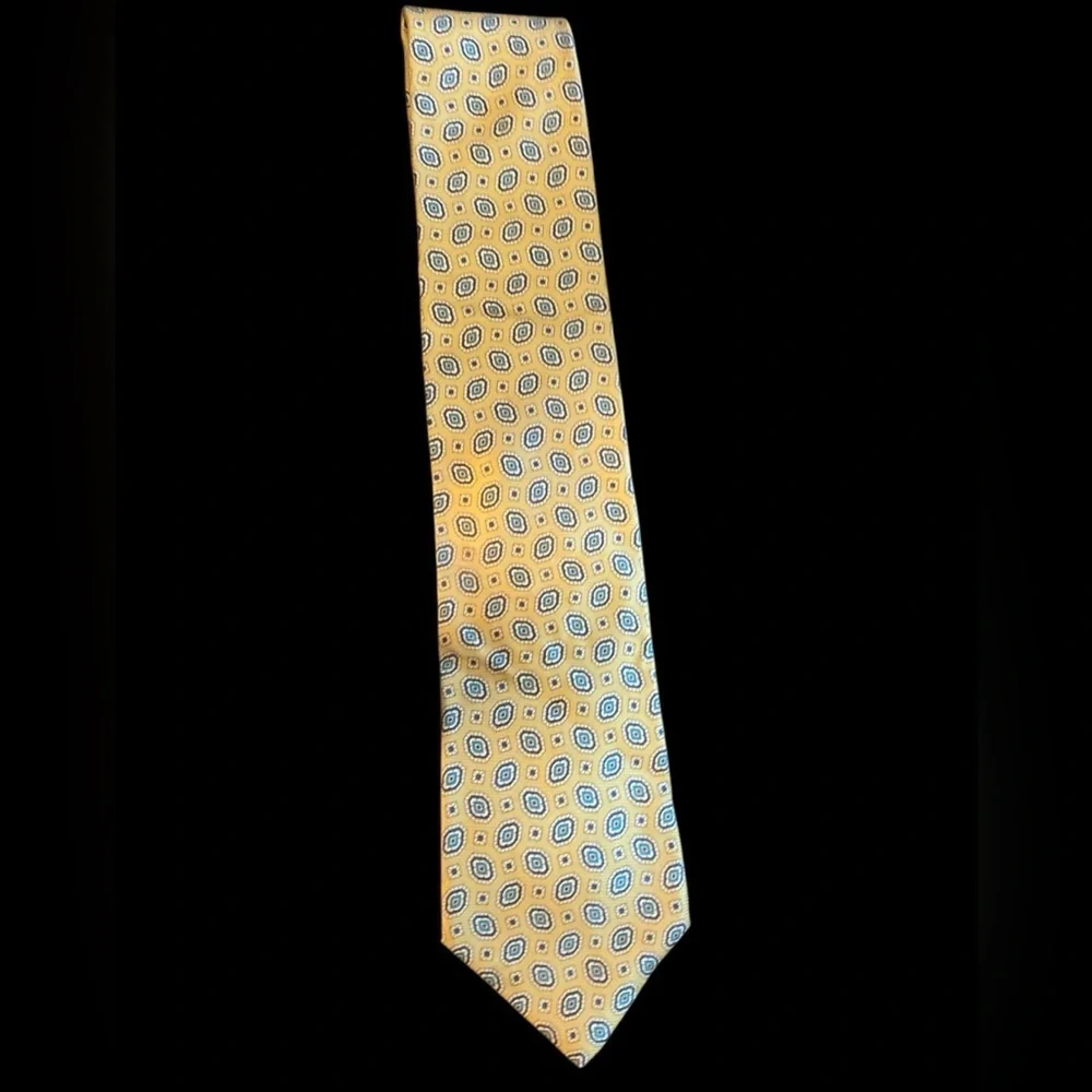 Brooks Brothers All Silk Yellow and Blue Geometric Tie
